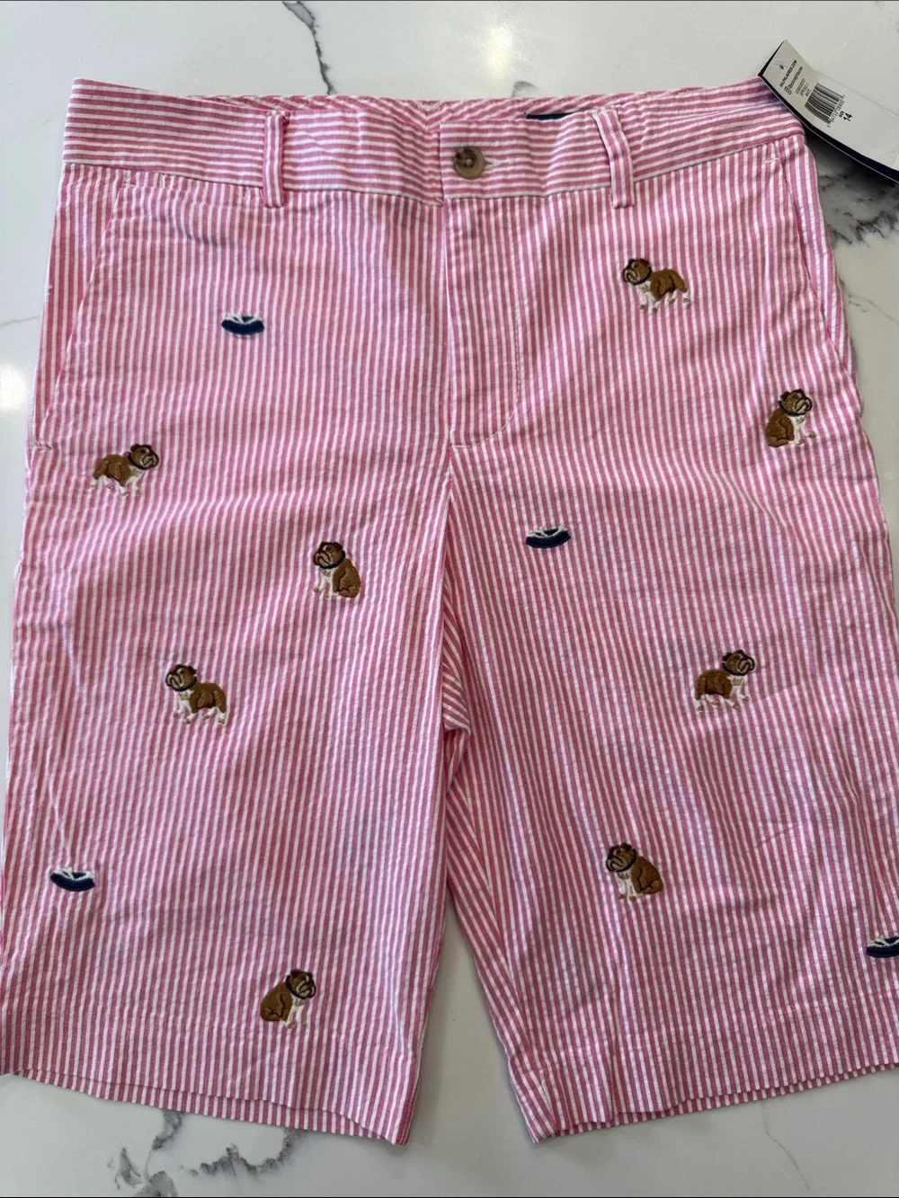 NWT Ralph Lauren Pink Seersucker Embroidered Puppy Shorts size 14